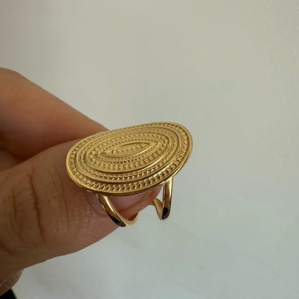 Elliptical Sculptural Gold Adjustable Ring — Modern Art Deco Statement
